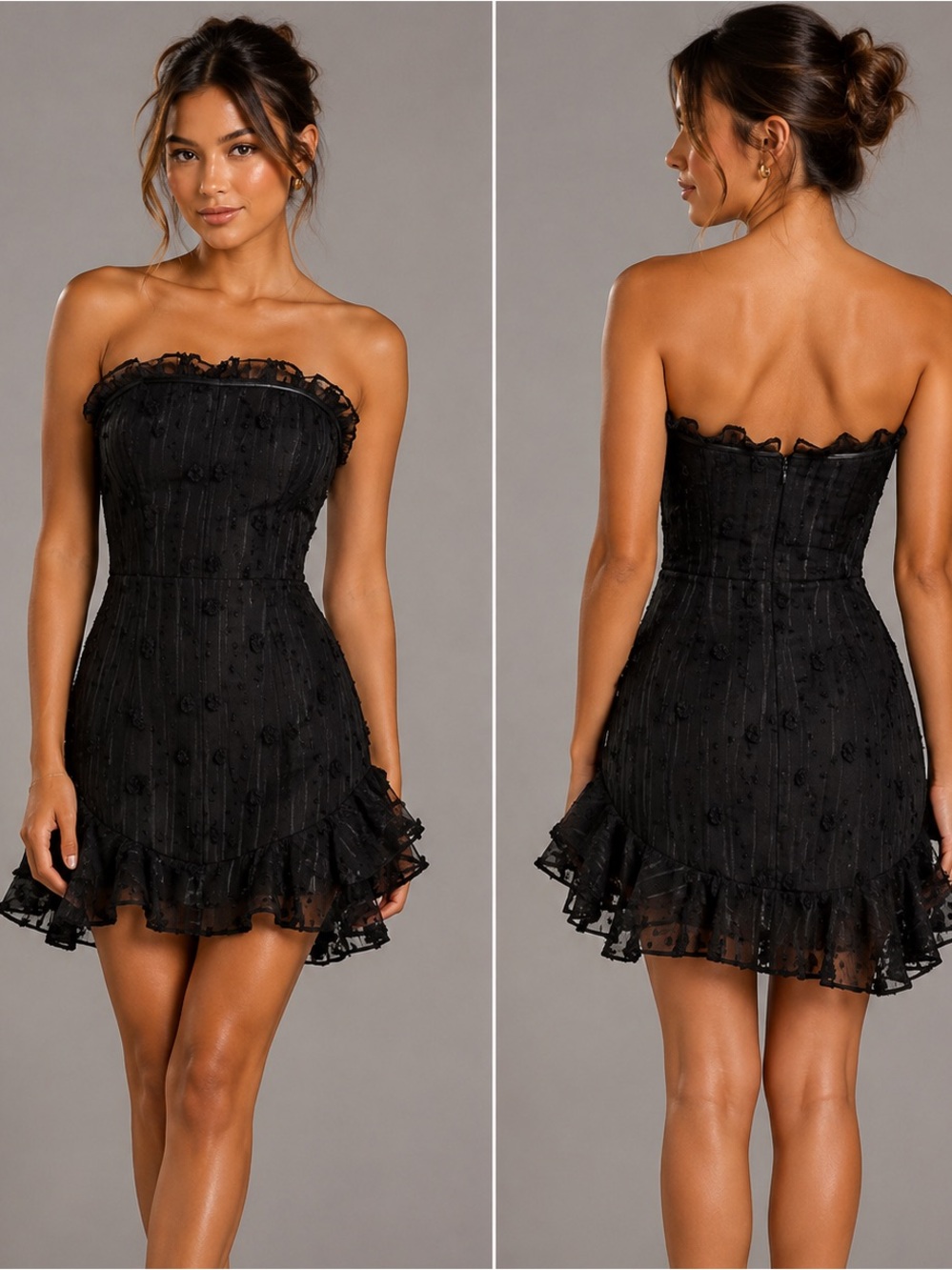 Selfie Leslie Black Strapless Textured Ruffle Mini Dress Homecoming HOCO XS